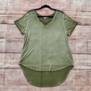 Seven7 • Sage Green Crisscross V-Neck Top, High-Low Hem, Women’s Size Large